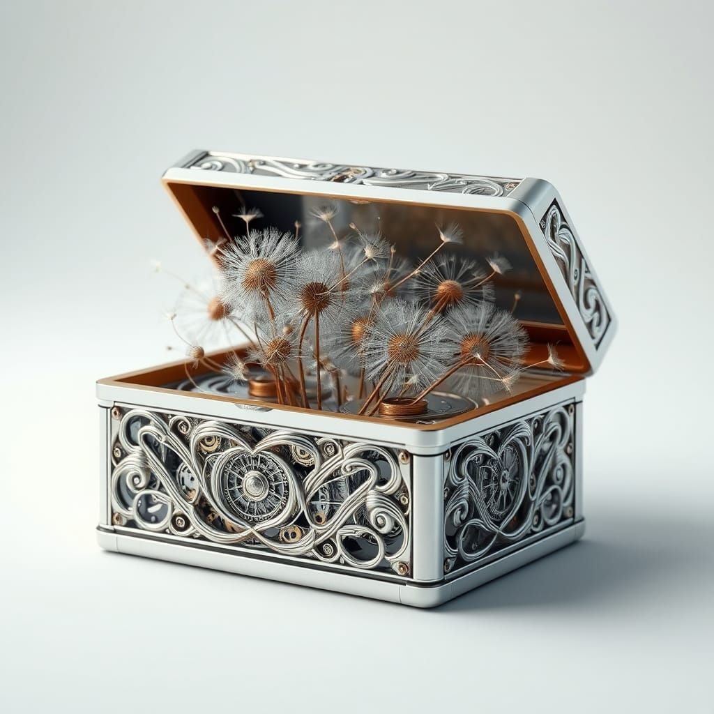 Ornate Box Unleashes Mechanical Dandelions in Futuristic Sty...