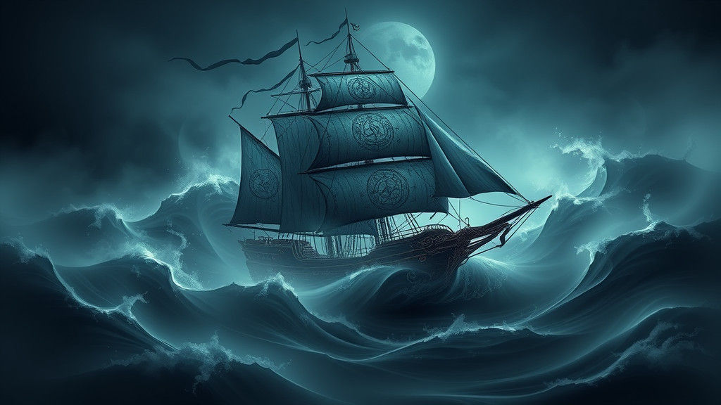 Ghostly Pirate Vessel in Mystical Sea Fog