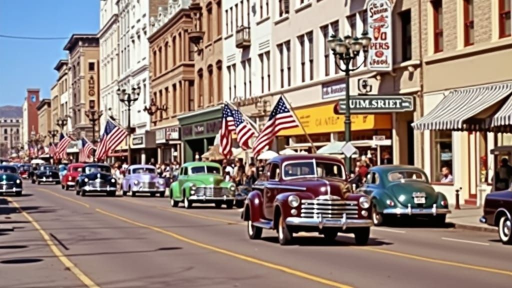 Vintage American Street Scene with Patriotic Flair