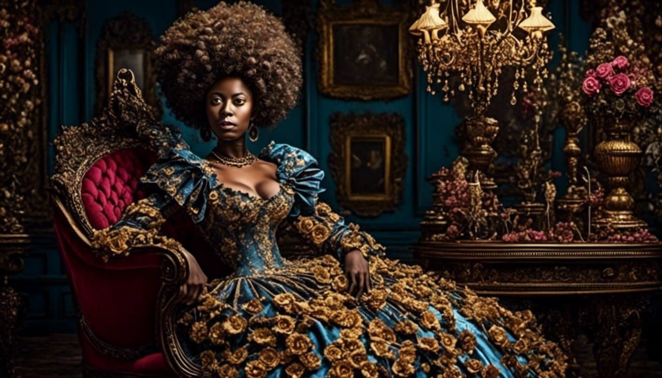 Victorian Woman with Afro in Palace Interior