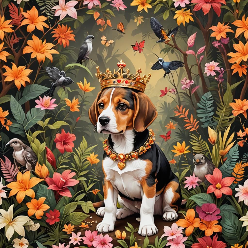 Crowned Beagle Puppy in Tropical Forest