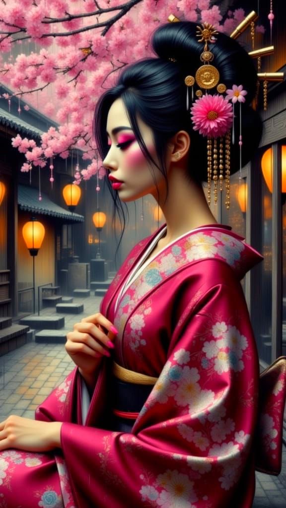 Geisha Punk Dances in Cherry Blossom Storm