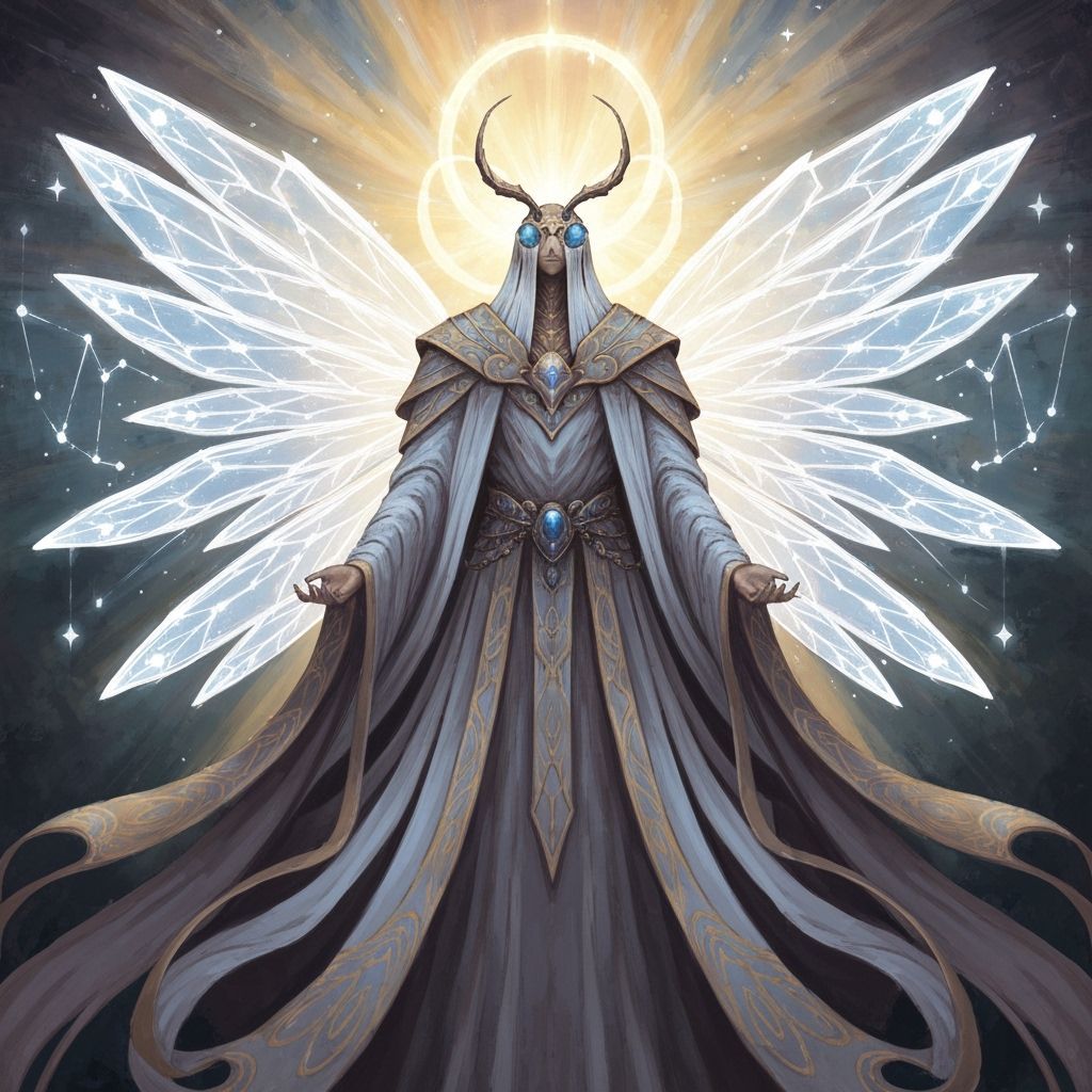 Sacred Insect with Celestial Wings in Mythical Style