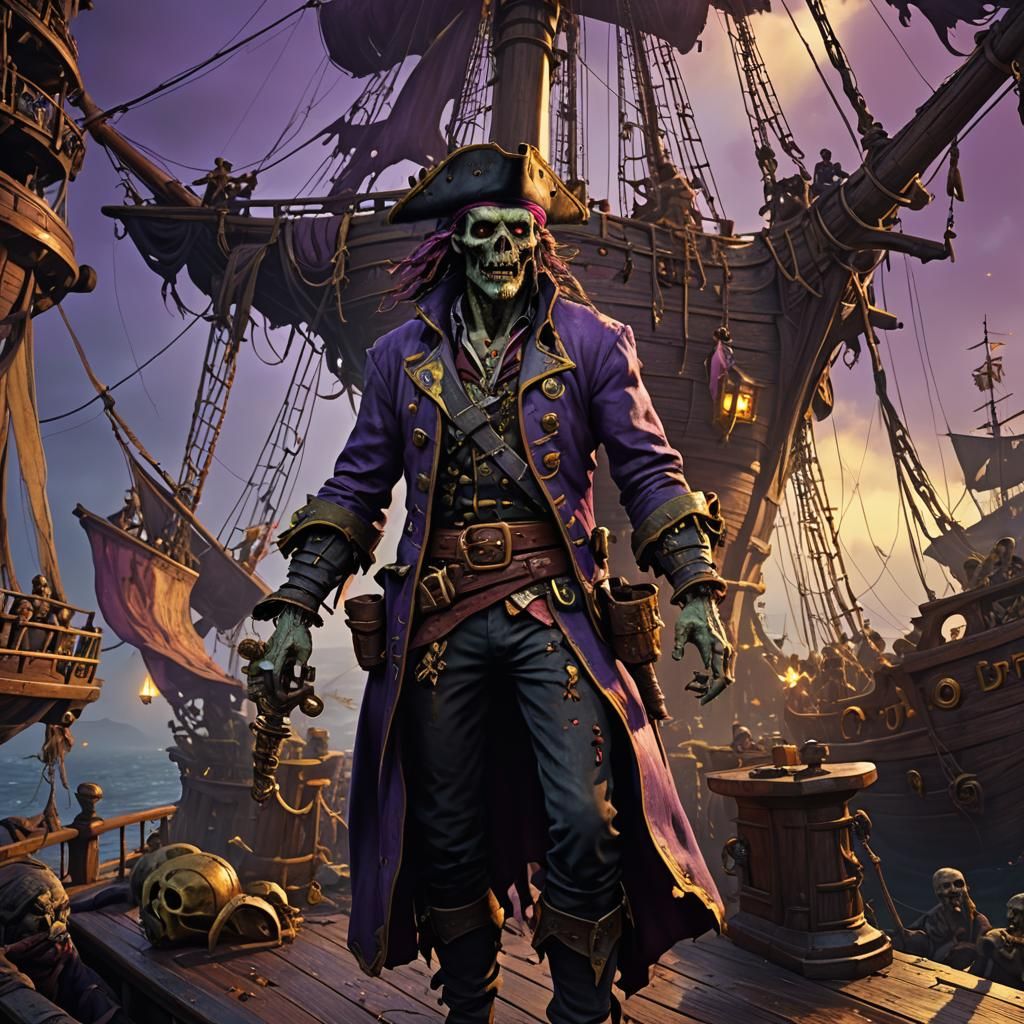 Zombie Pirate Ship in Dark Fantasy Style