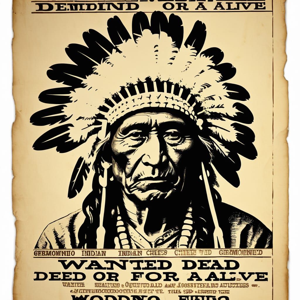 Geronimo Wanted Poster in Woodcut Style