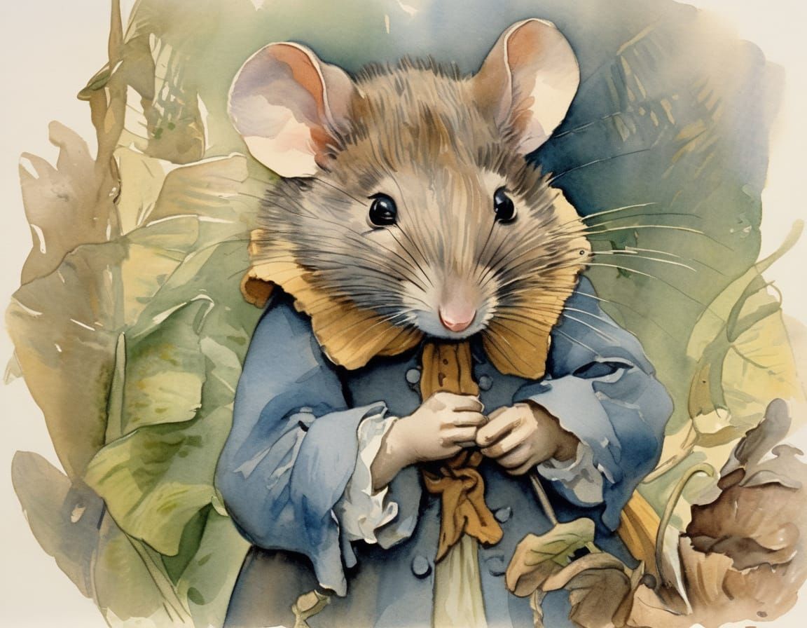 Victorian Mouse Portrait in Watercolor Style