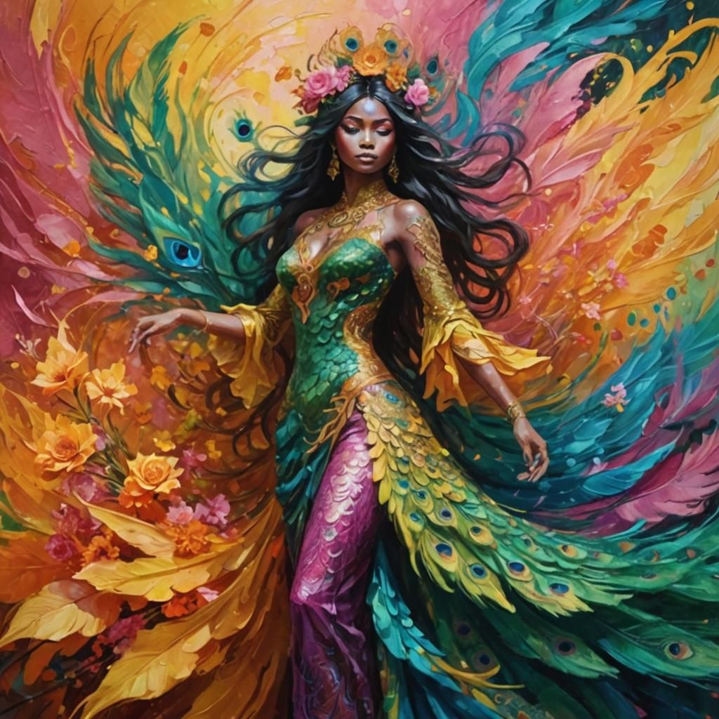 Dragon Peacock Woman in Abstract Expressionism