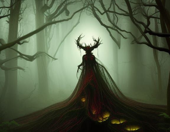 Scary Banshee in Dark Forest, Polychromatic Art