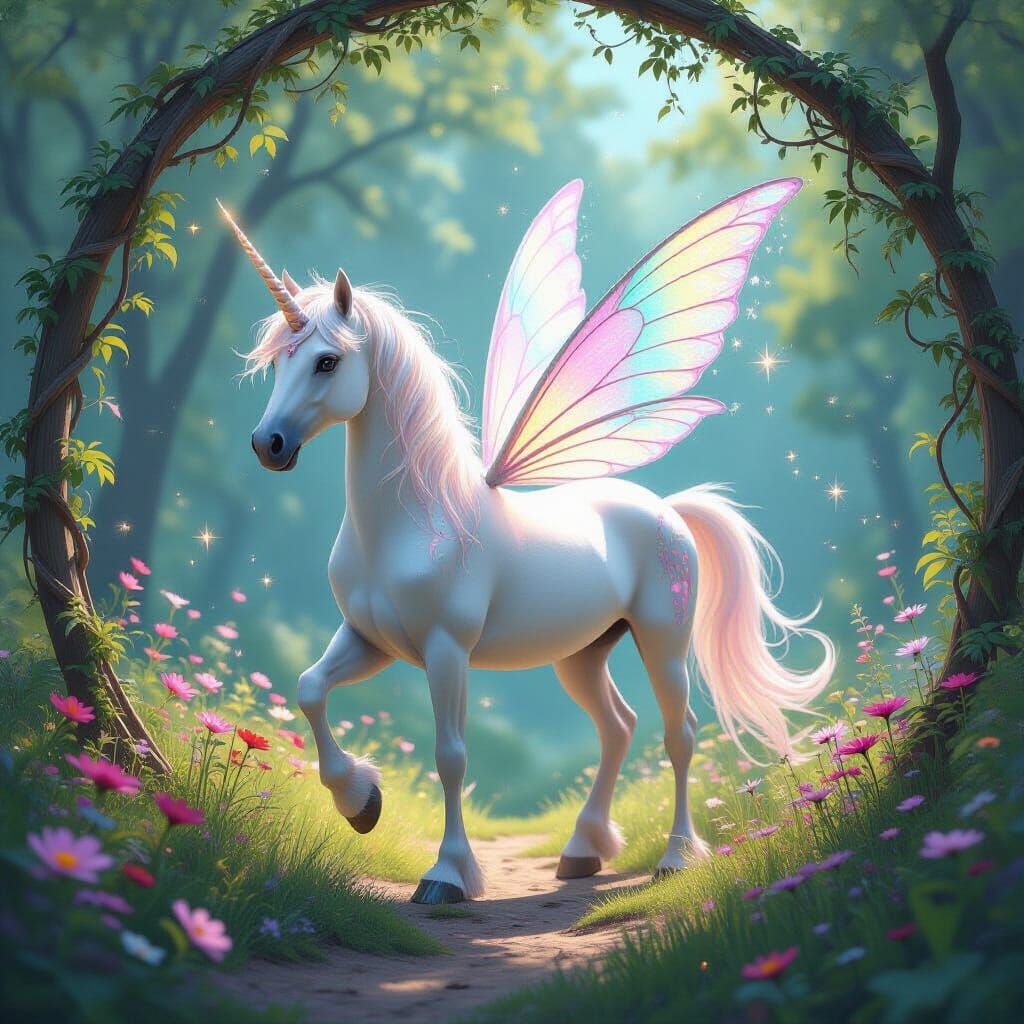 Enchanted Unicorn in Lush Forest Clearing