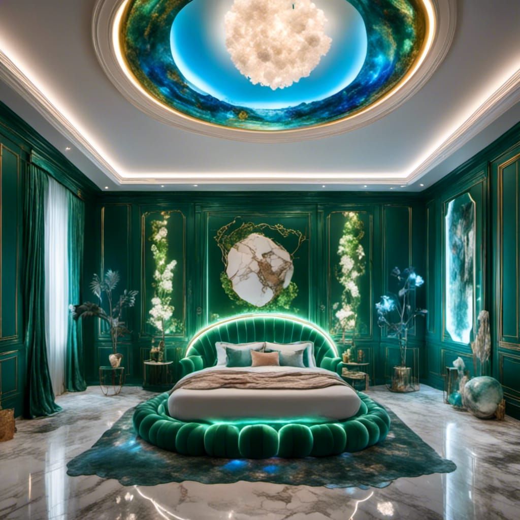 Nature-Themed Bed with Rainbow LED Lights