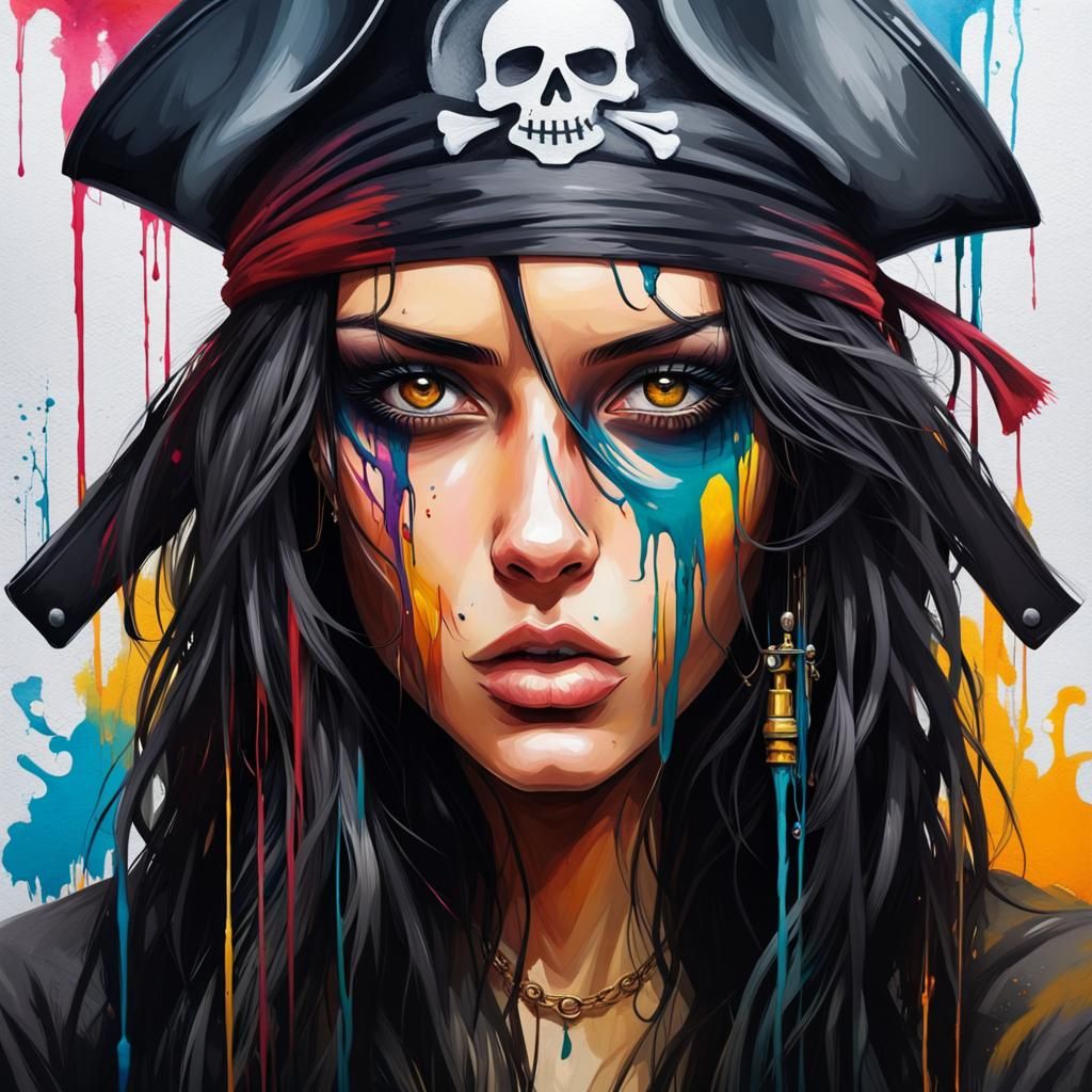 Pirate with Amber Eyes in Graffiti Art Style