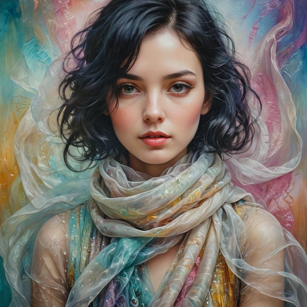 Surreal Woman Portrait in Impasto Oil Painting