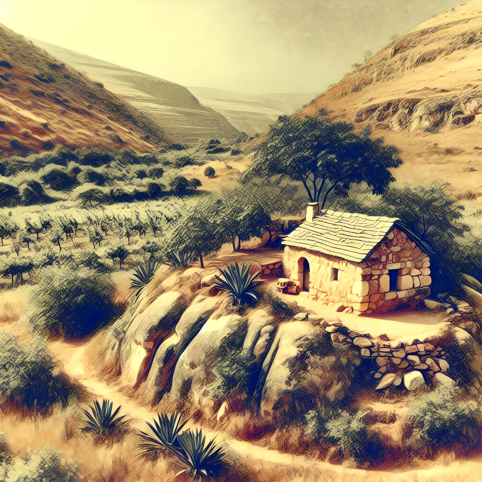 Biblical Era House on Hill in Valley