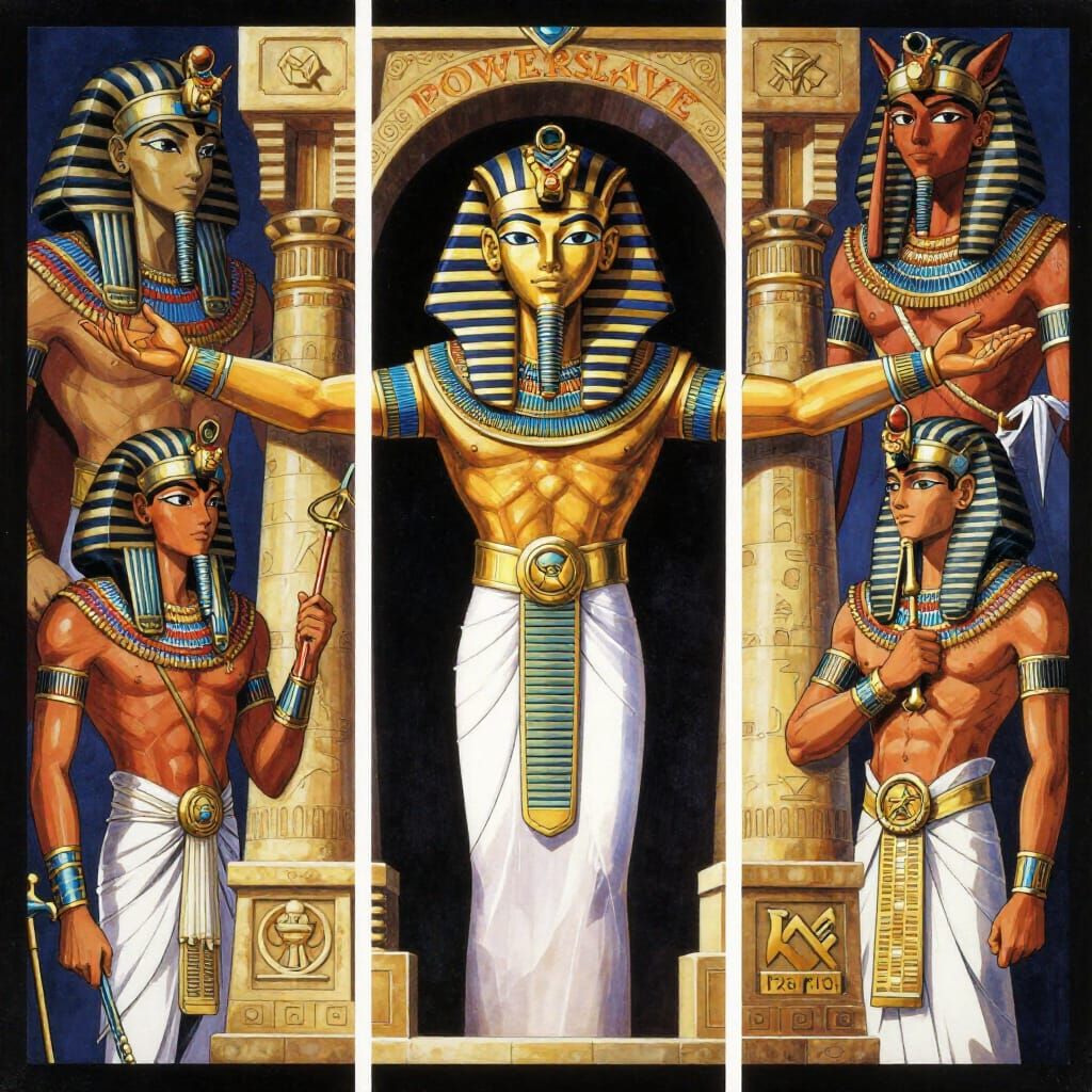 Pharaoh Triptych in Vintage Manga Anime Style
