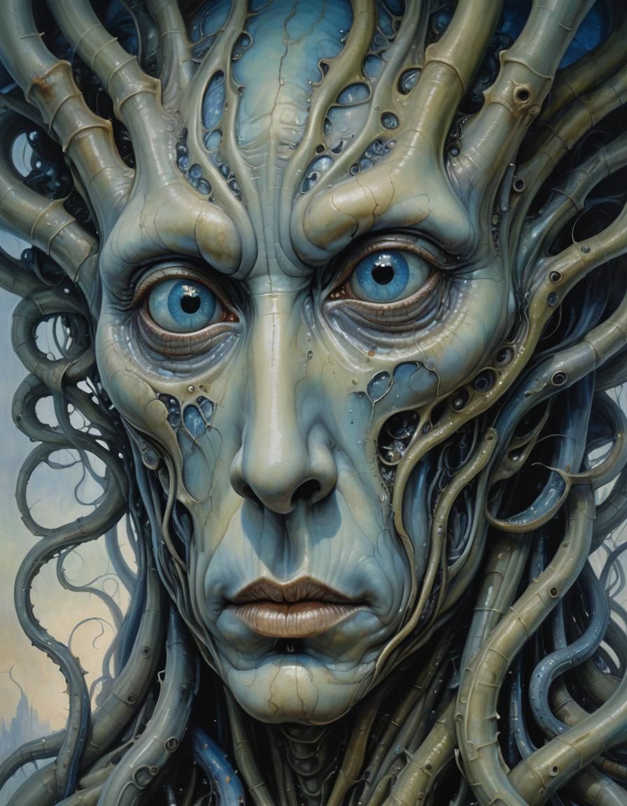 Surreal Alien Portrait in Oil Painting Style