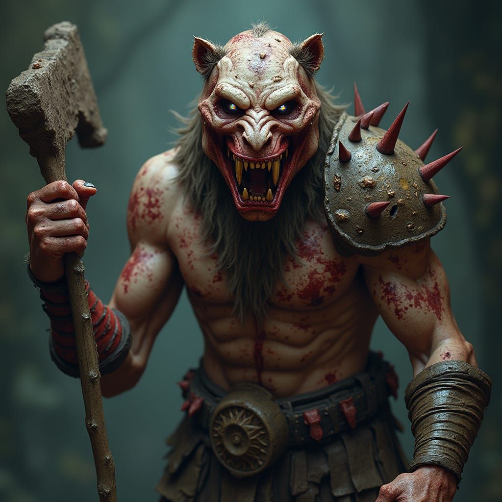 Cannibal Troglodyte in Dark Fantasy Armor, Wearing Tiger Sku...