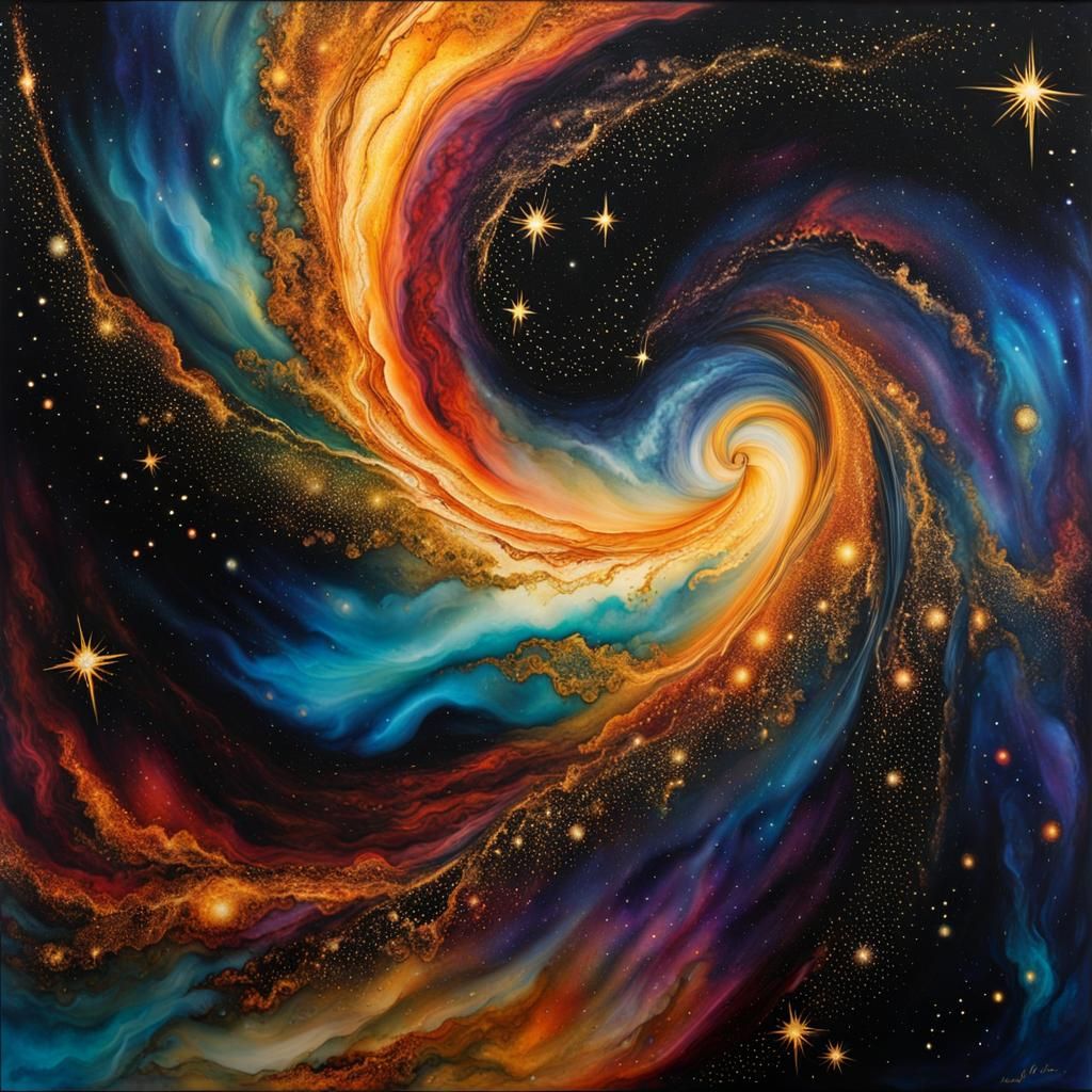 Luminous Galaxy Swirl in Alcohol Ink Style
