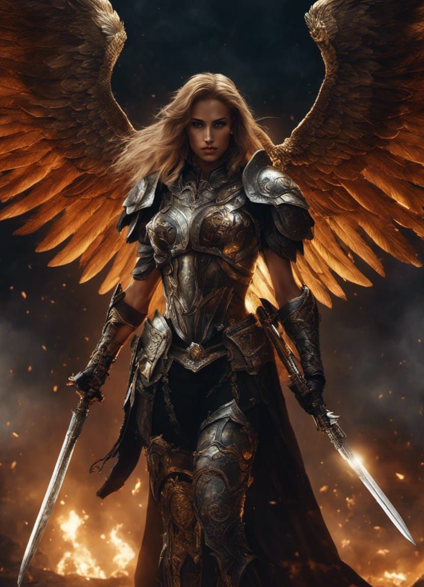 Dark Fantasy Female Warrior Angel in 8K