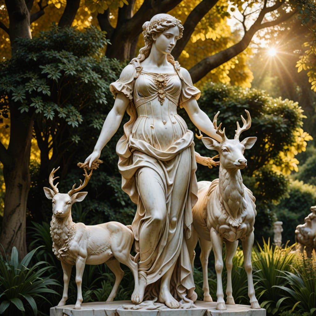 Artemis Marble Sculpture in Baroque Style