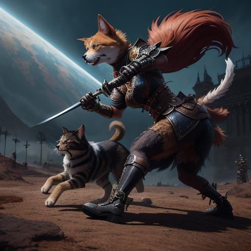 Furry Dog Girl vs Cat Girl Sword Fight