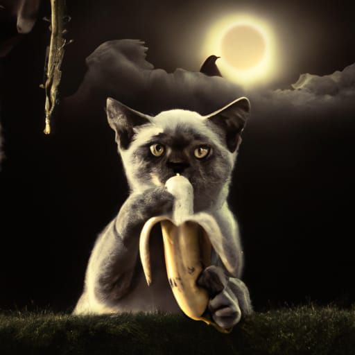 cat eating a banana