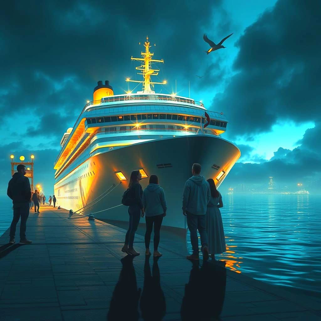 Epic Cruise Ship Dock Scene in Grand Digital Matte Painting...