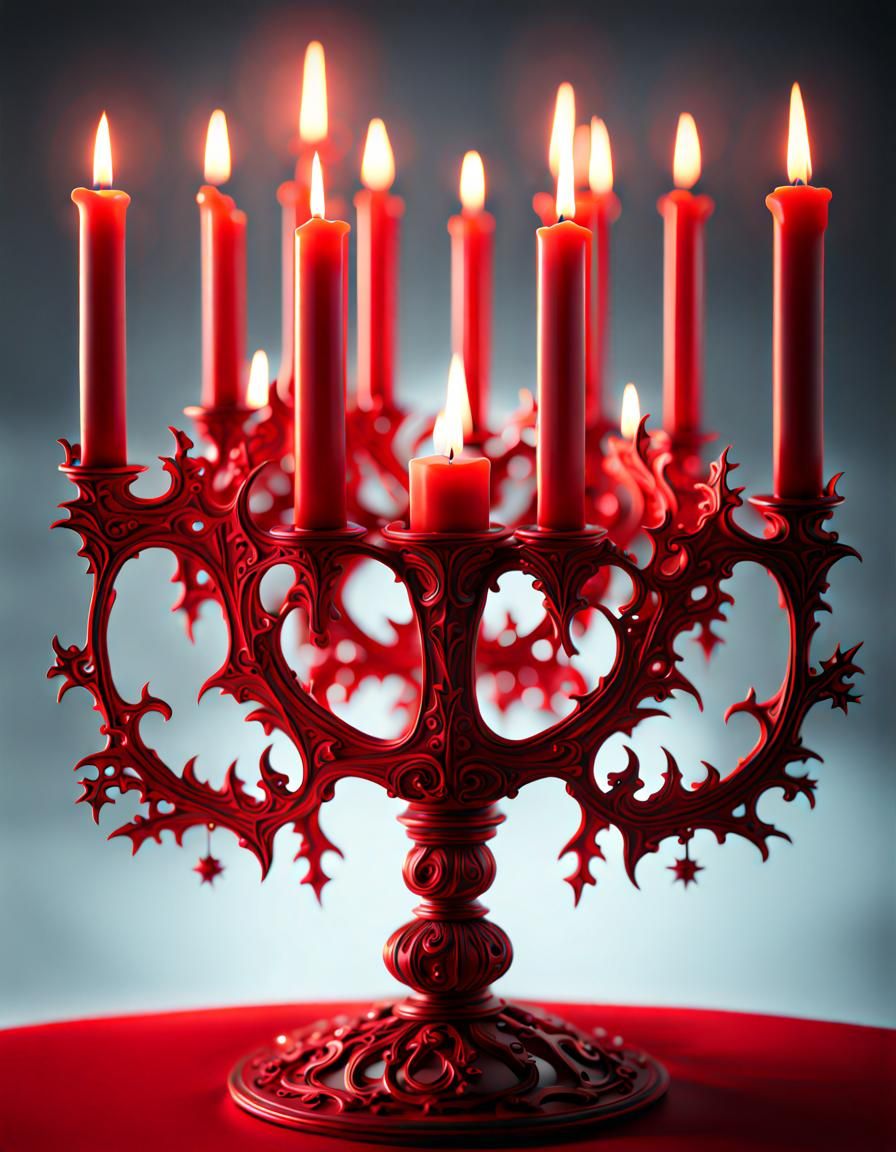 Red Candle Flame on Christmas Wreath: Digital Painting
