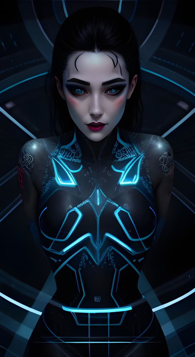 Tron Girl Portrait in Star System, Hyperrealistic