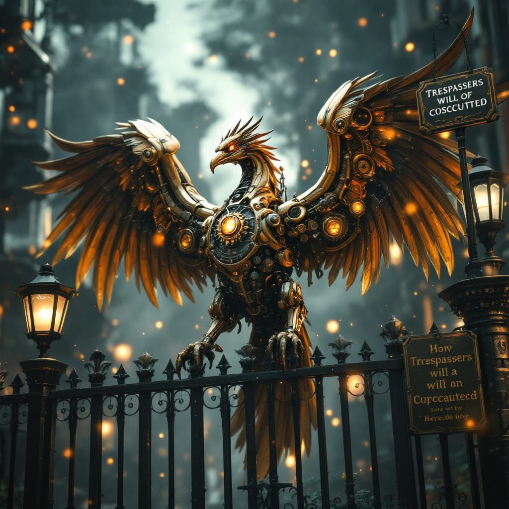 Steampunk Clockwork Griffin Patrolling BioPunk Labs