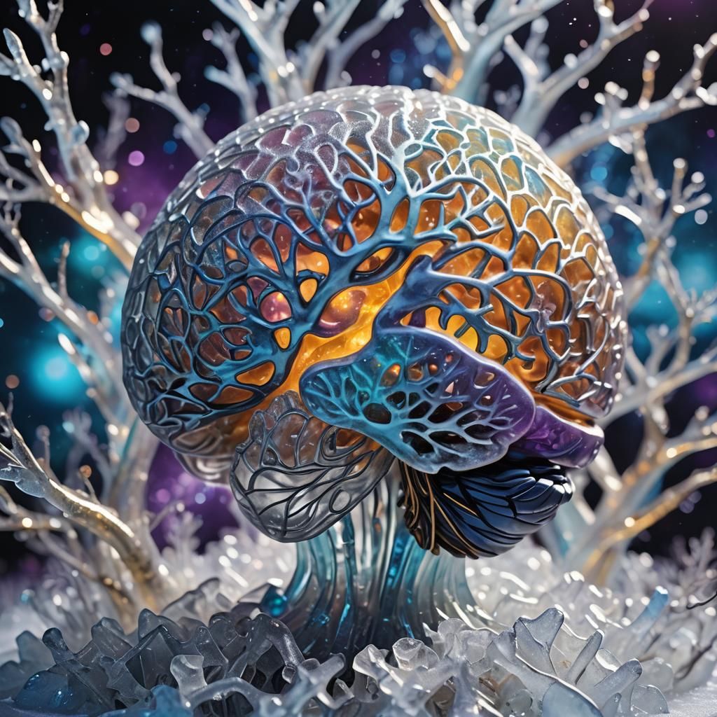 Ethereal Ice Brain Sculpture in Concept Art