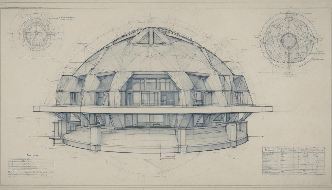 Frank Lloyd Wright Geodesic House Blueprint Illustration
