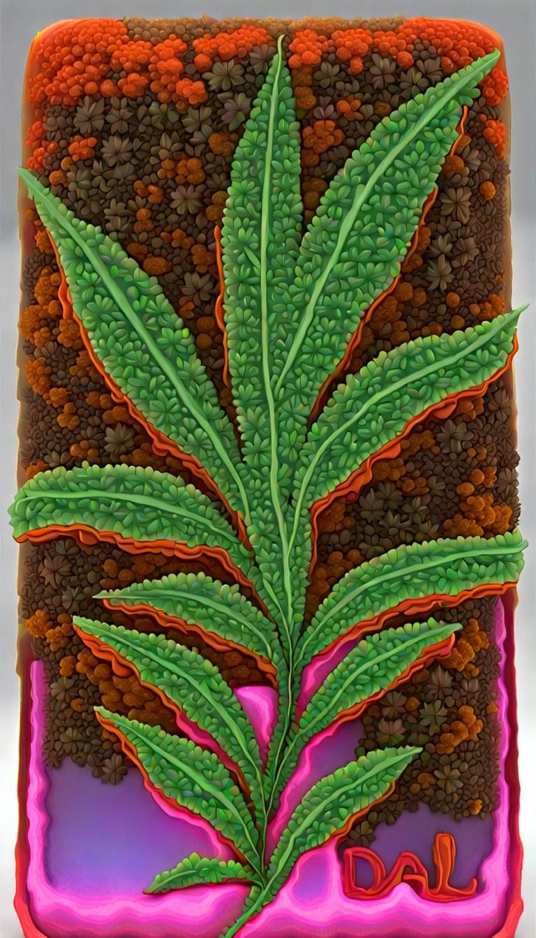 Psychedelic Neon Hemp Leaf Label in Surreal Style