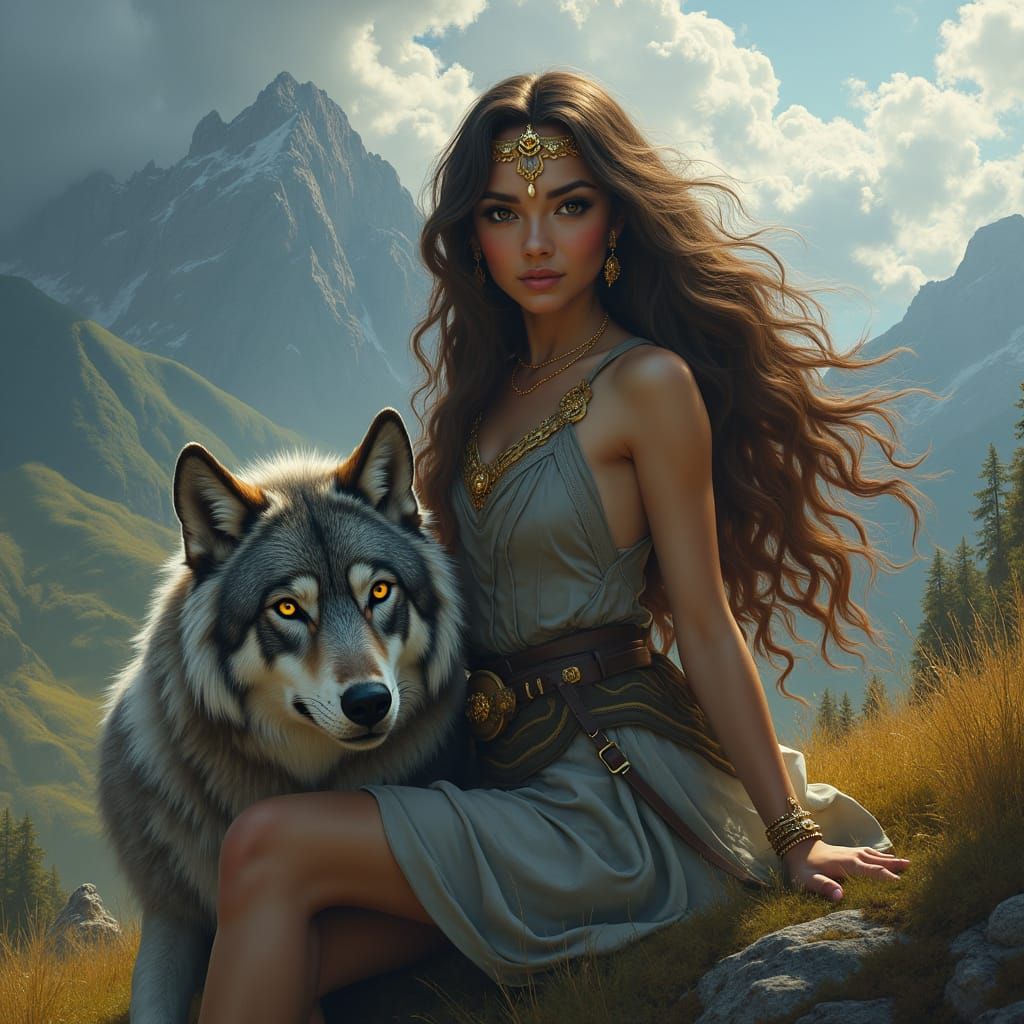 Woman and Wolf in a Simon Stalenhag Inspired Landscape