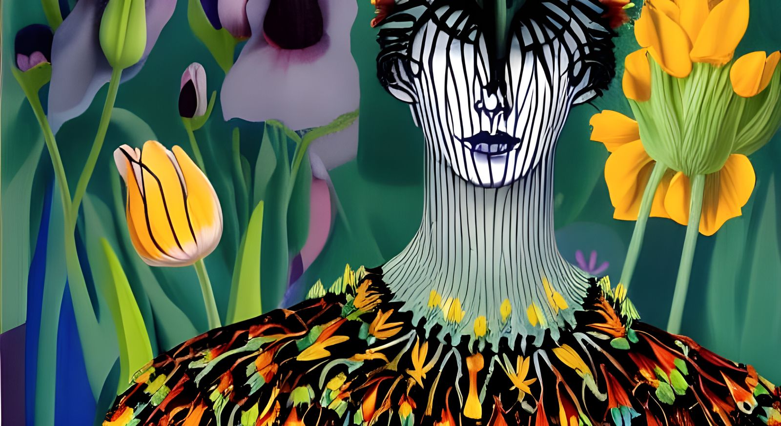 Woman in Fritillaria Imperialis Dress: Surreal Collage