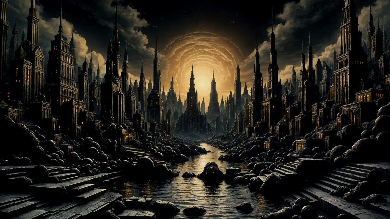 Cthulhu Rises Above R'lyeh: Futuristic Cityscape