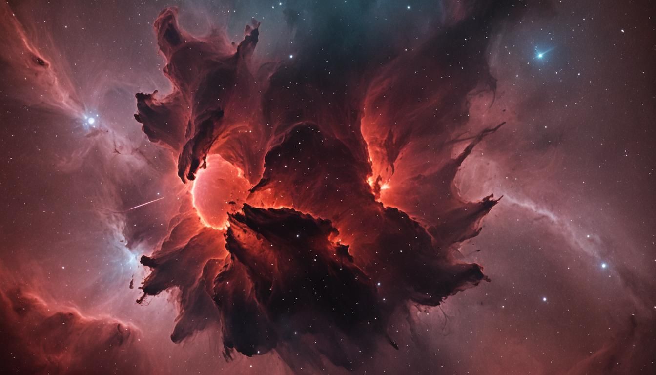 Dramatic Red Nebula in Space as Graffiti Art