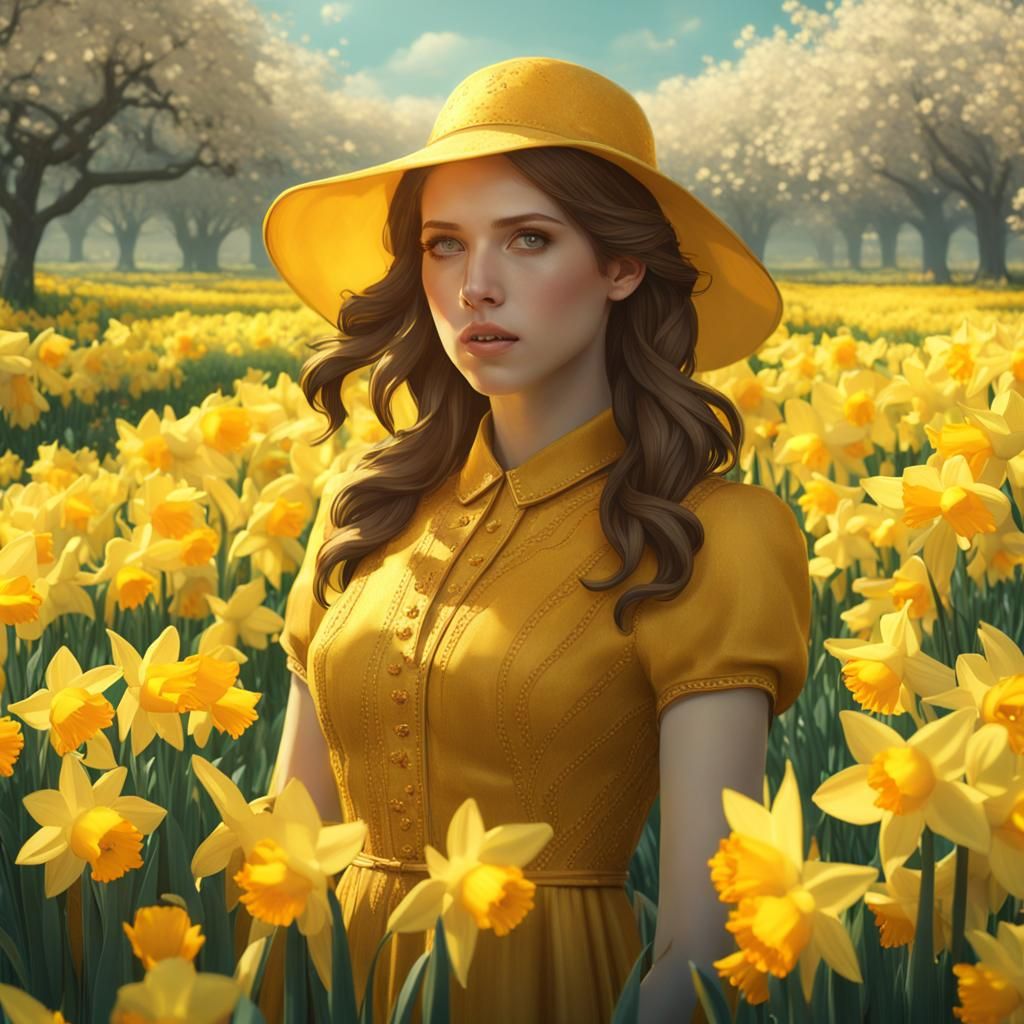Anna Kendrick in Daffodils, Hyperdetailed Concept Art