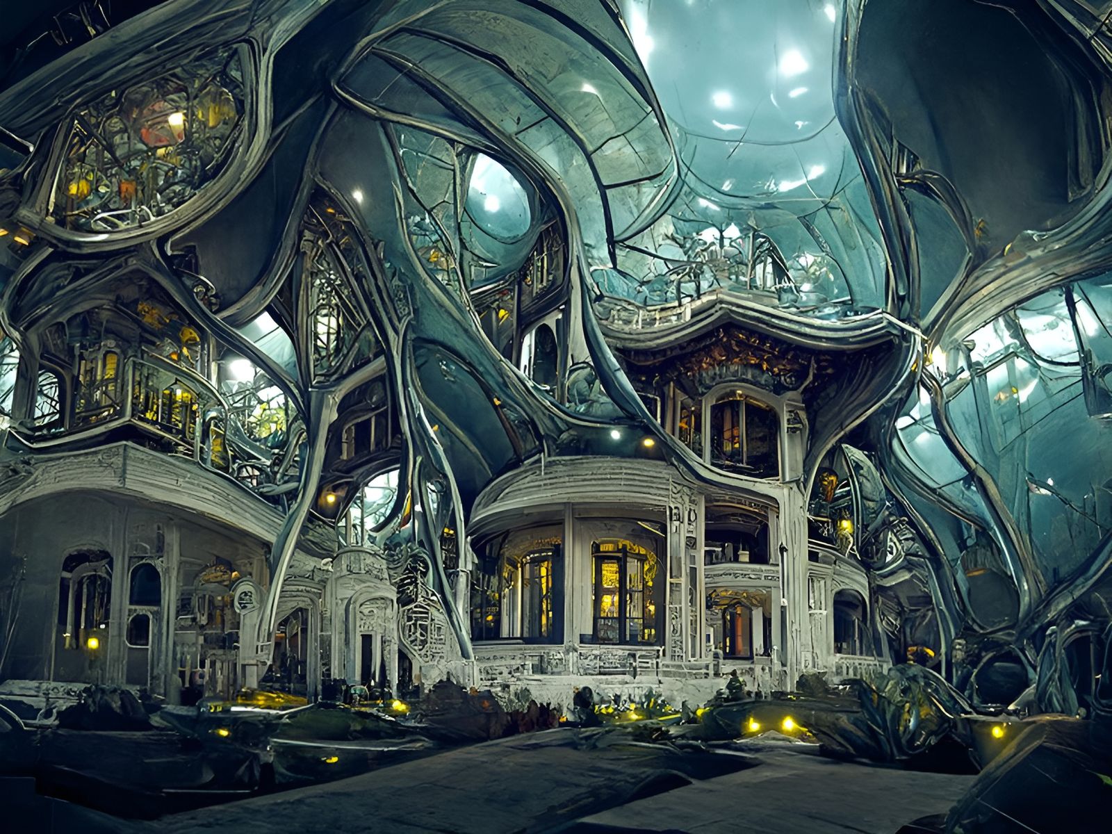 Elaborate Alien Mansion in Biomechanical Style