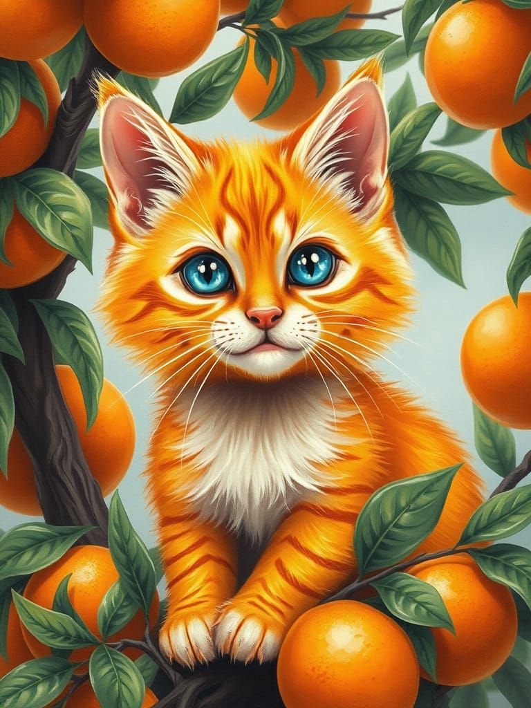 Whimsical Orange Feline Amidst Orange Tree