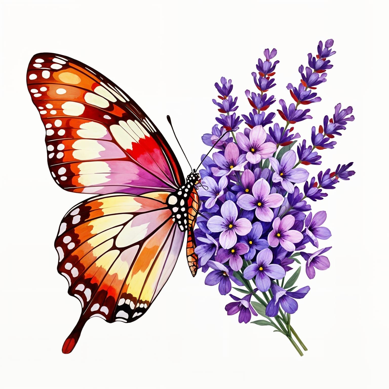 Butterfly Wing Transforms Into Lavender Flowers Watercolor A...