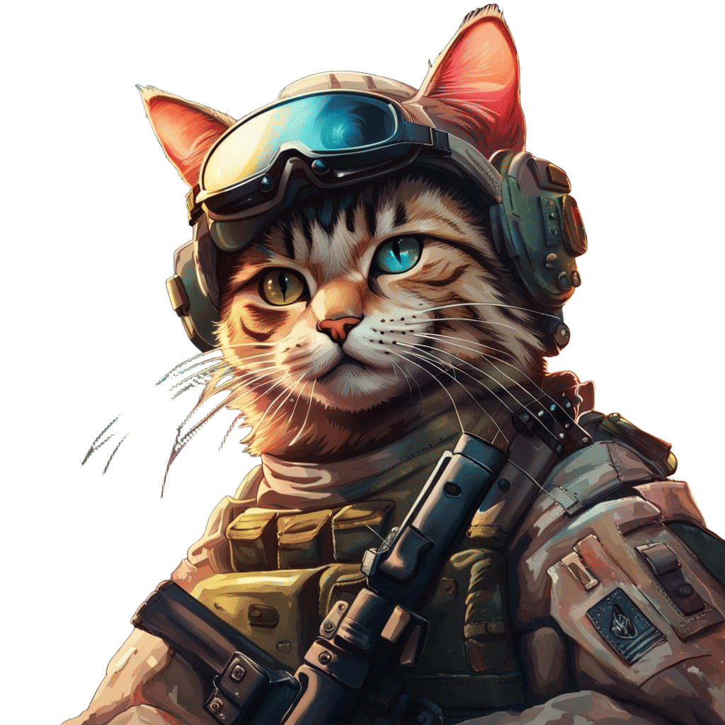 Hyperrealistic Soldier Cat with Rifle and Goggles