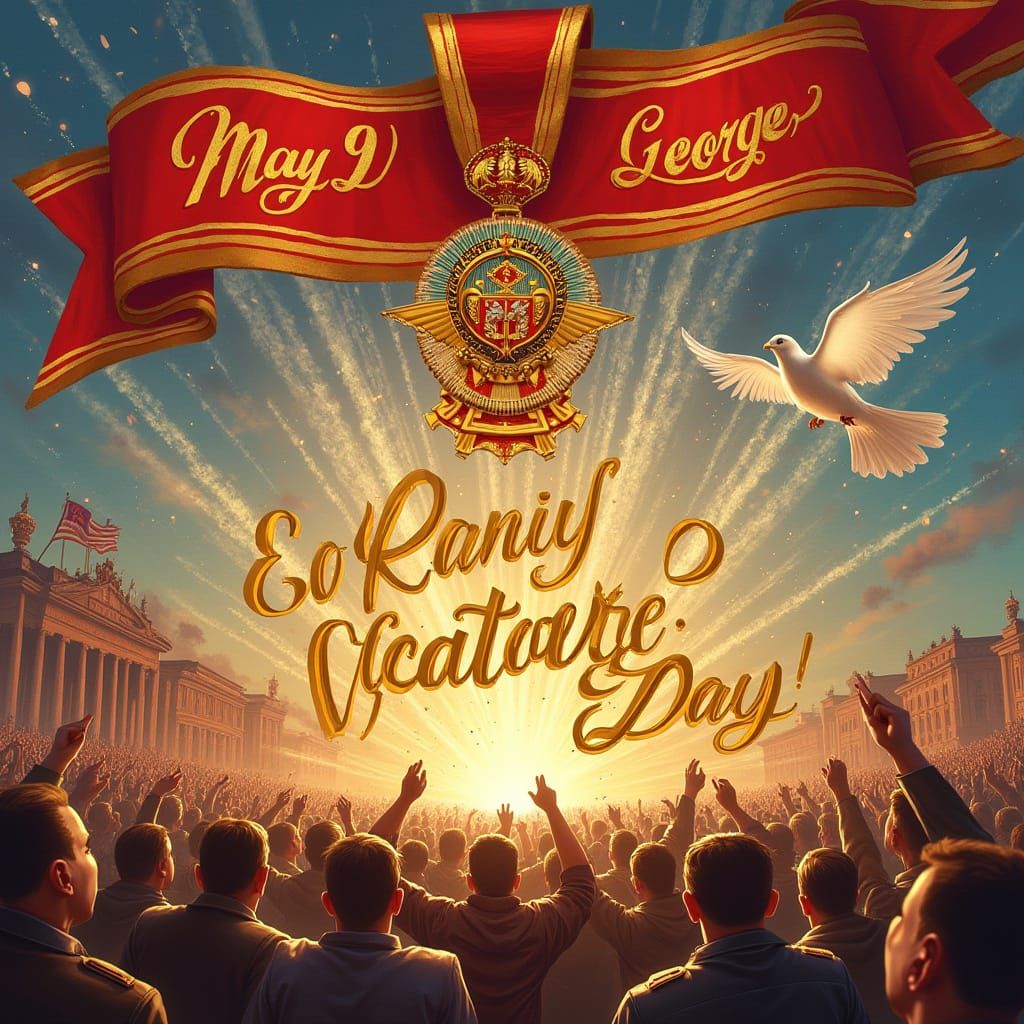 Heroic St. George's Ribbon on Vibrant Victory Day Postcard