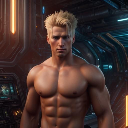 Handsome Blond Cyborg: Detailed Digital Matte Painting