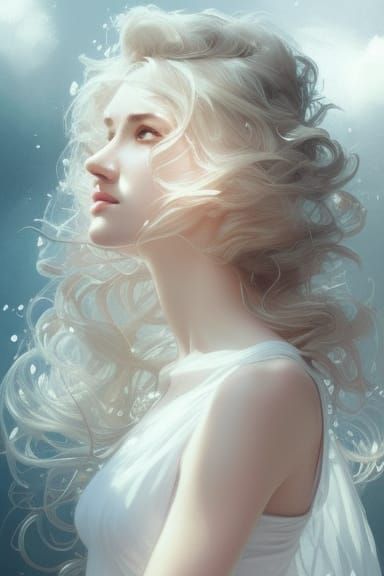 Beautiful Woman Portrait with White Flowers, Hyperdetailed A...