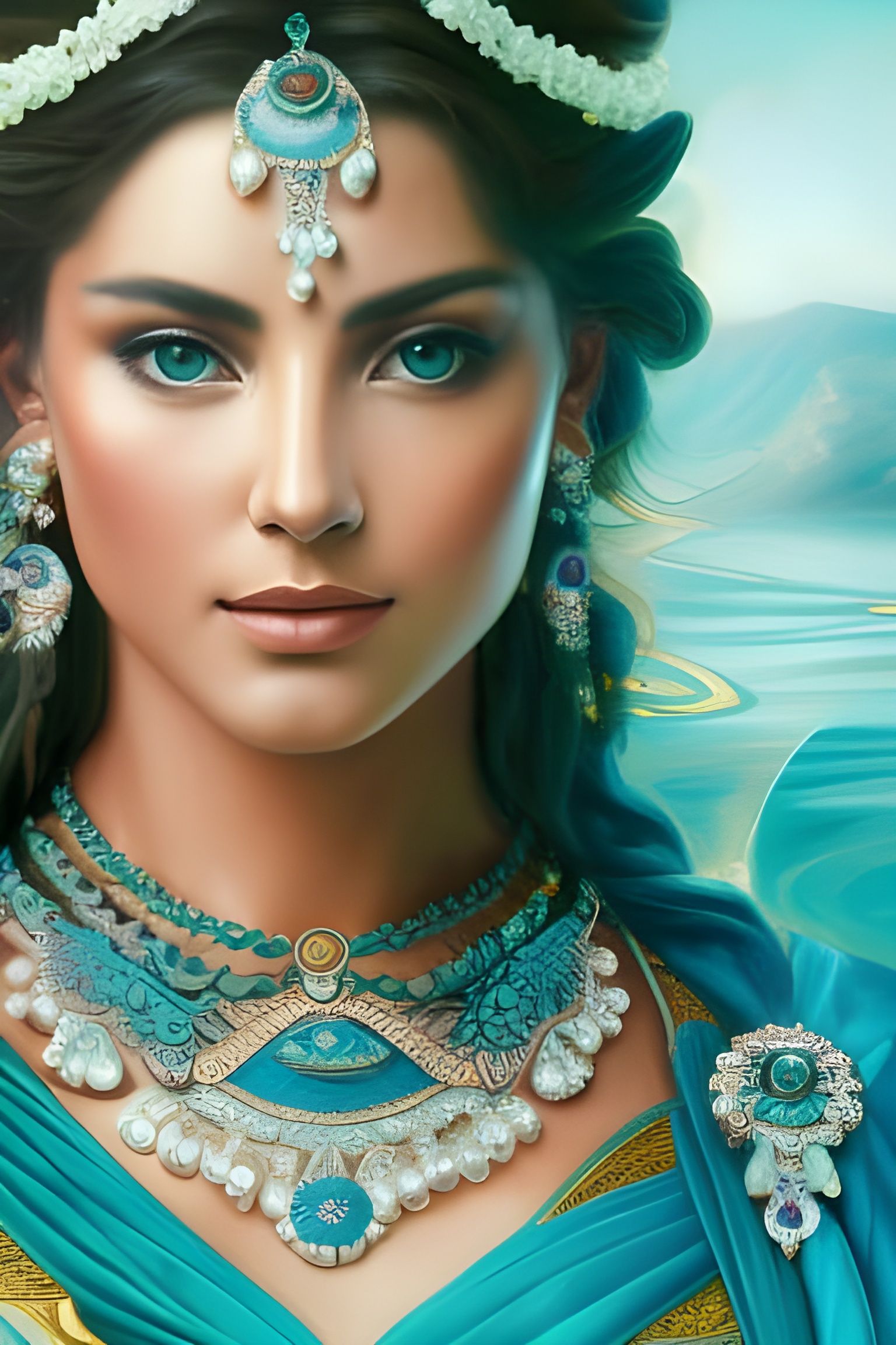 Minoan Goddess with Turquoise Necklace: Photorealistic Portr...