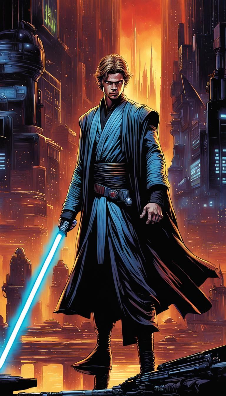 Cyberpunk Star Wars Battle Scene in Comic Art Style