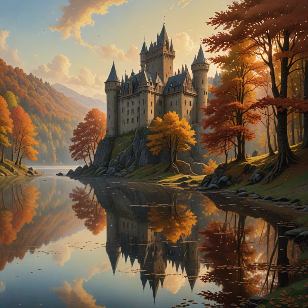 Majestic Castle Amidst Autumnal Woods