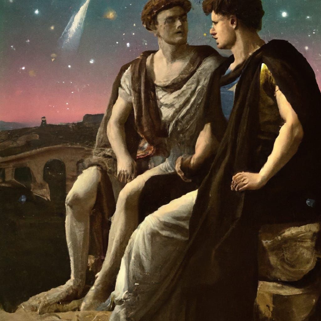 Gay Roman Couple Stargazing in Baroque Style