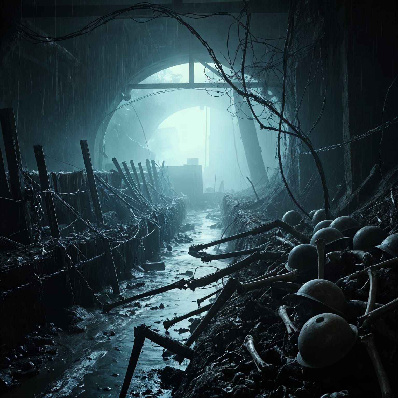 Surreal Underground War Trenches in a Desolate, Post-Apocaly...