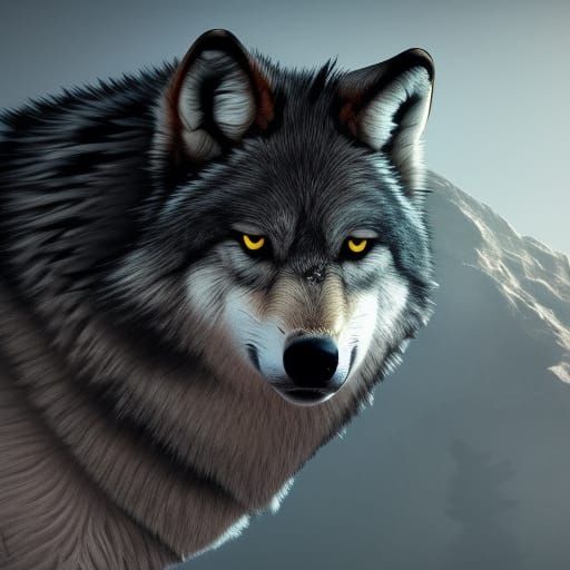 Grey Wolf Sitting in Detailed Matte Painting Style